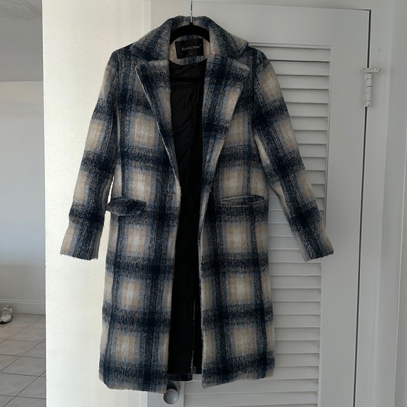 Jackets & Blazers - Blue checkered Fleece overcoat with pockets